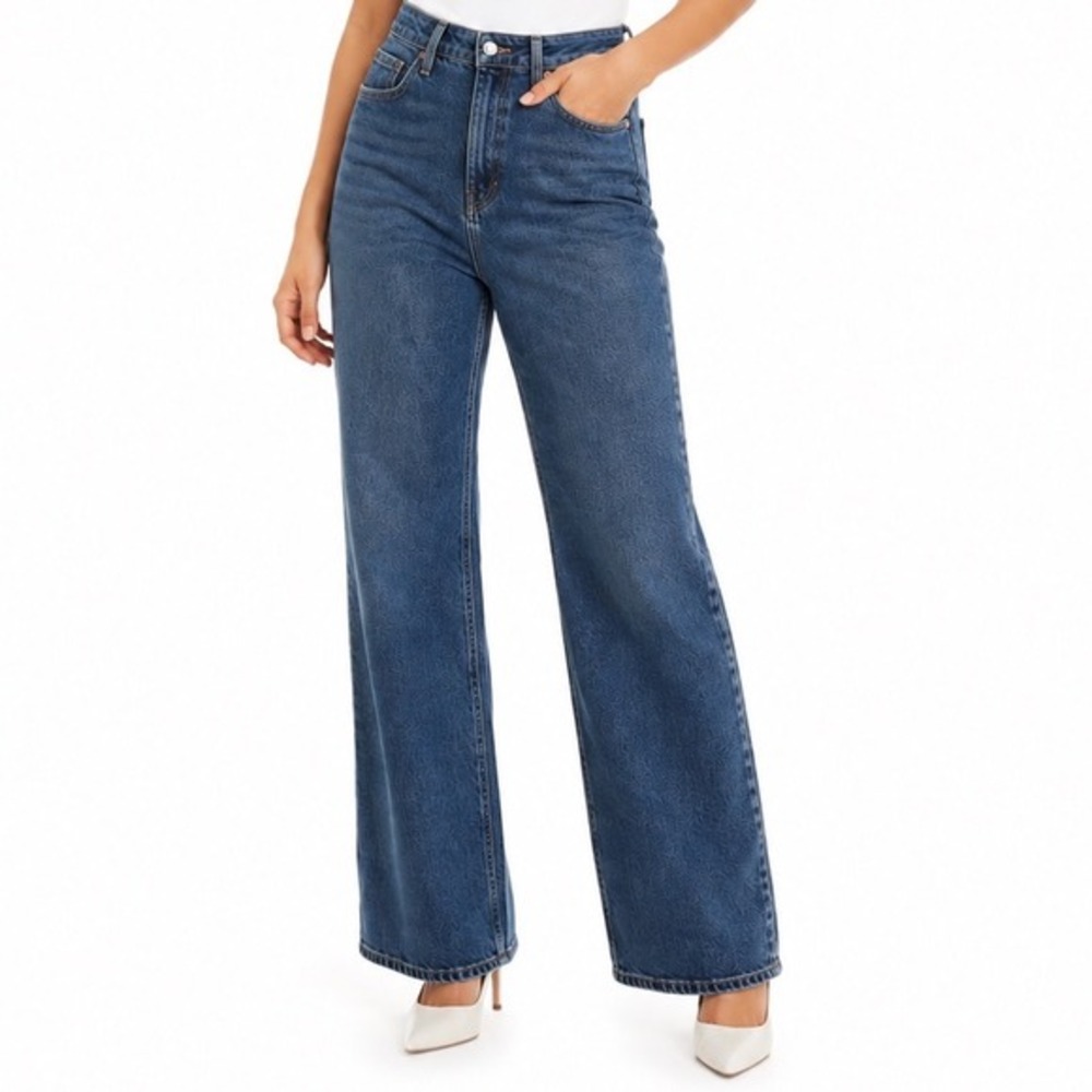 Old Navy Sz 14 Mid-Rise Wide Leg Jeans Dark Wash Blue Denim Stretch Casual 88-70